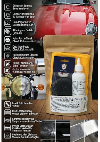 Abrias Nx15 Focus Pocus 170gr Güneş Solması Krom Boya Stop Far Yenileyici Ve Çizik Alma Kremi