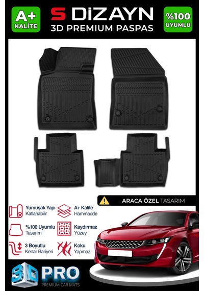 Peugeot 508 3d Pro Havuzlu Paspas 2018 Üzeri A+ Kalite 3ds-sdz104