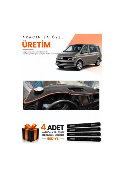 Vw Transporter T6 Çukurlu 2015-2020 Uyumlu Torpido Koruma Örtüsü Oto Kılıfı - Siyah Kahverengi