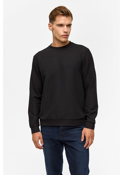 Süvari Siyah Regular Düz Bisiklet Yaka Sweatshirt-38793 Siyah