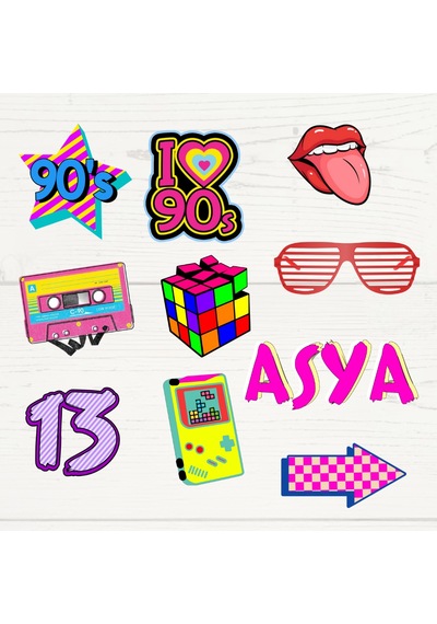 90'lar Retro Temalı Doğum Günü Kişiye Özel Pasta Süsü Seti