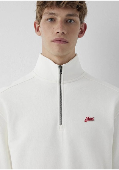 Mavi Patch Nakışlı Yarı Fermuarlı Ekru Erkek Sweatshirt M0s10613-70057
