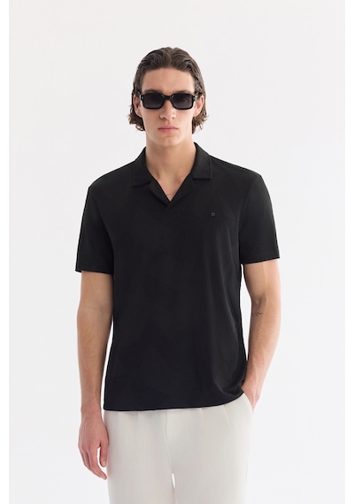 Avva Erkek Siyah Apaj Yaka Kolay Ütülenen Elastan Regular Fit T-shirt A61y1156