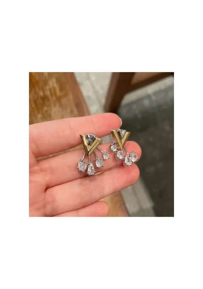 Lunarie Vintage Geometrik V Tasarım Zirkon Taşlı Küpe Altın