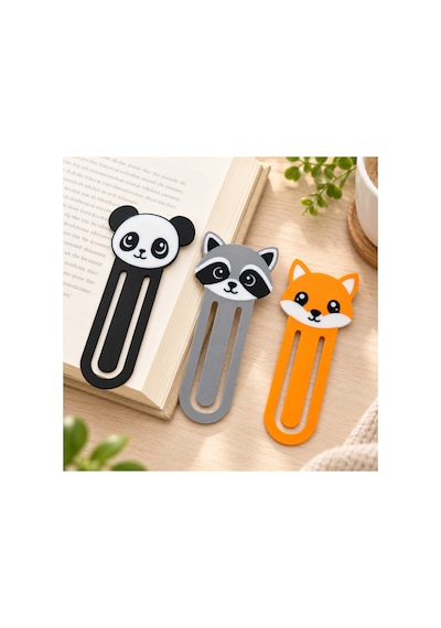 Panda Rakun Tilki Kitap Ayracı 3 Lü Set Çocuklar İçin Sevimli 3d Baskı Kitap İşaretleyici