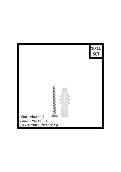 Dübel-vida Seti, Beyaz Dübel 7 Mm, 3,5x35 Yhb Sunta Vidası, 10 Adet