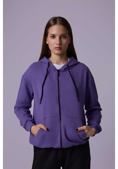 Defys Defy S Kadın Oversize Kapüşonlu Fermuarlı Cepli Sweatshirt Mor - 527346818 Mor