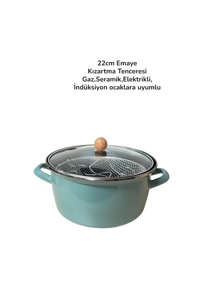 Lüks Emaye Kızartma Tenceresi 22 Cm Yeşil