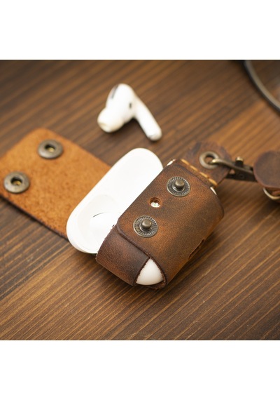 Apple Uyumlu AirPods Pro Deri Kılıf - El Yapımı & Gerçek Deri - Camel