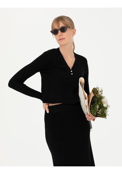 Pierre Cardin Kadın Siyah Triko Kazak 50276214-vr046 Siyah