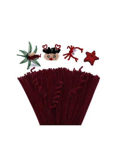 50 Adet Bordo Şönil, Çiçek Yapımına Uygun Bordo Renk Tüylü Tel, 30 Cm 6mm