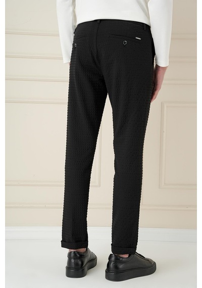 Efor Slim Fit Waffle Kumaş Esnek Pamuk Siyah Pantolon P 1168 Siyah