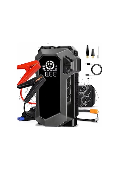 Tr Q18 Jump Starter 12000 Mah Çok Fonksiyonlu Akü Takviye Cihazı Ve Hava Kompresörü, 12v, Dijital Ekran, Led Işık