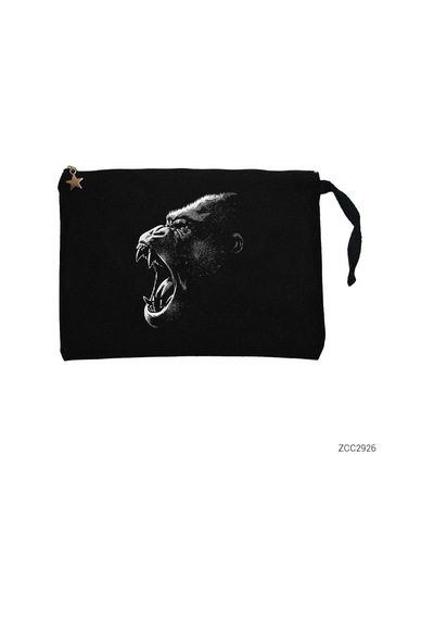 King Kong Face Siyah Clutch Astarlı Cüzdan / El Çantası