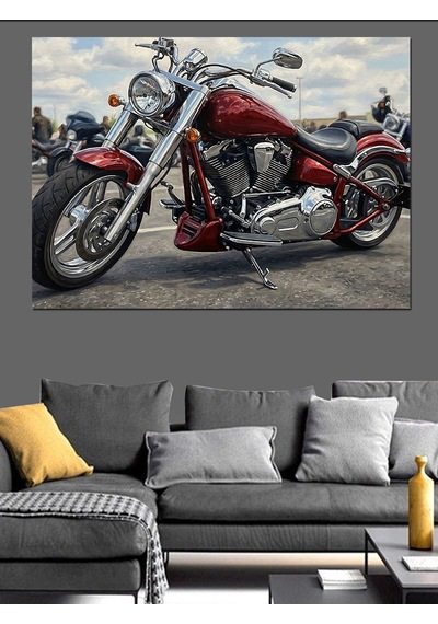 Ahşap Tablo Kırmızı Klasik Amerikan Motosiklet Tablosu