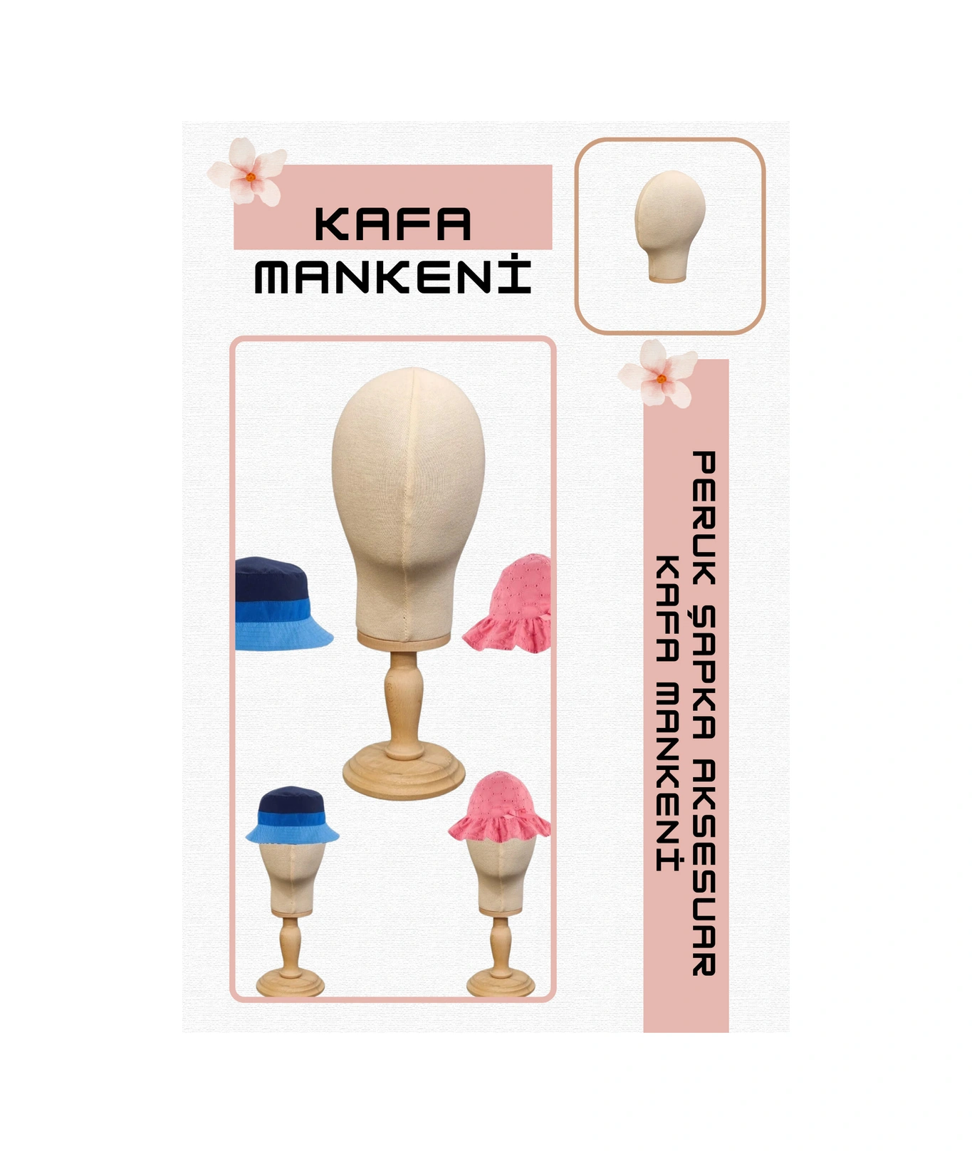 Ahşap Standlı Bebek Kafa Mankeni Bebek Şapka Mankeni Bebek Bere Mankeni 06 Ay 12 Ay Için Uygundur 0014