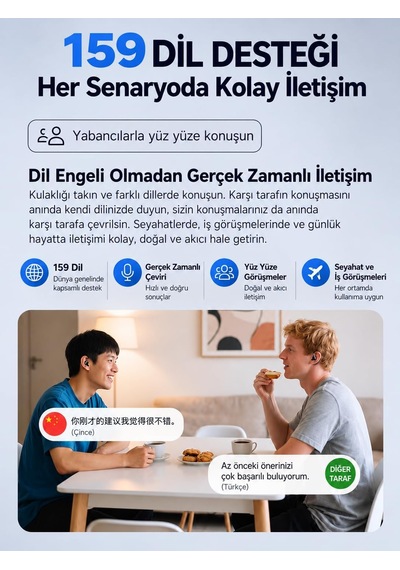 Aı Çeviri Kulaklığı, 164 Dil Anlık Çeviri, Bluetooth 5.4 Açık Kulak Kablosuz Kulaklık, Enc Gürültü Azaltma, 20 Saat+ Pil Ömrü, Android Ve İphone Uyumlu Krem