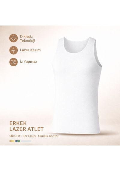 Qulat Berrak Erkek Lazer Kesim Görünmez Dikişsiz Atlet %85 Pamuk %15 Elastan Slim Fit İz Yapmaz/ 2 Adet Beyaz
