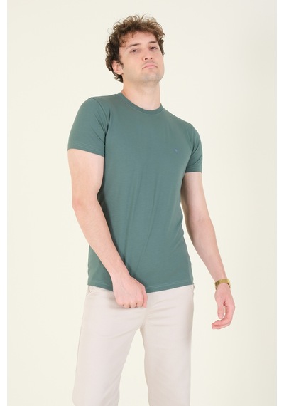 Giyim Dünyası Erkek Sıfır Yaka Basic T-shirt Yeşil 001