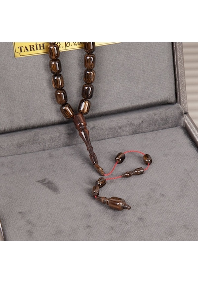 İbrahim Atasever Usta İmzalı Katalin Çekoslovak Kapsül Kesim 8.5 x 11.5 MM Tespih Kahverengi
