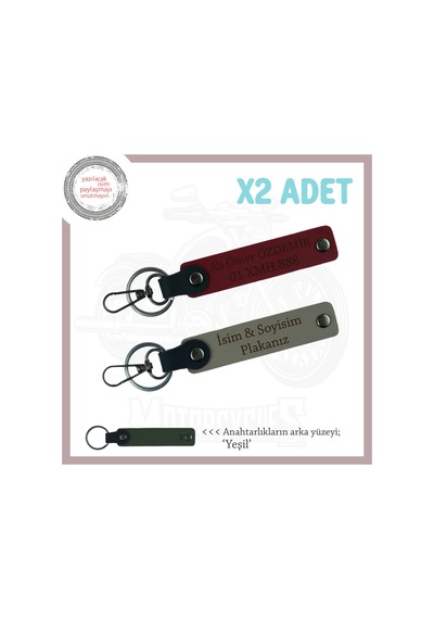 Kuryelere Uygun, İsim Ve Plakaya Özel Tasarım X2 Deri Anahtarlık Set, Hediyelik, Kül Gri-bordo-ysl Çok Renkli