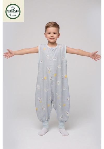 Cantoy Müslin Geniş Askılı Bebek Çocuk Uyku Tulumu %100 Pamuk Natural 0.5 Tog Mavi
