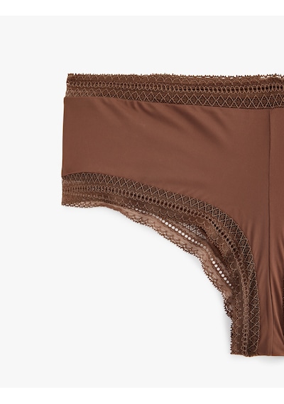 Koton Dantel Detaylı Yüksek Bel Hipster Külot Kahverengi 6slk30027mk Kahve
