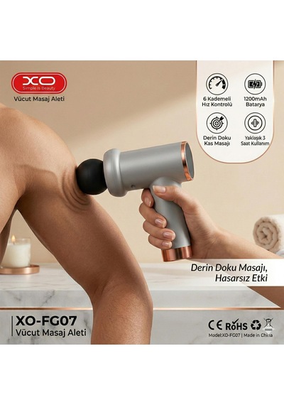 Xo-fg07 Vücut Masaj Aleti 6 Kademeli Body Massage Gun 1200mah Beyaz