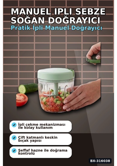 Manuel El Rondosu İpli Pratik Sebze Soğan Doğrayıcı Mutfak Aleti Bx-316038