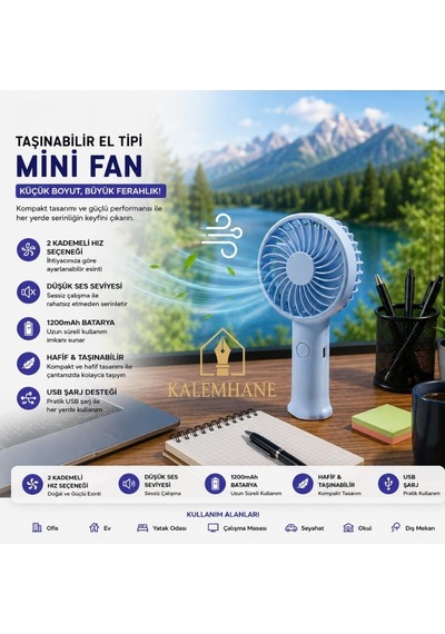 Kalemhane Mini El Fanı- 3 Kademeli Turbo Güç