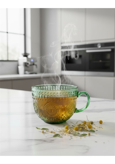 2 Kişilik Yeşil Cam Kupa Seti 440 Ml Beyaz