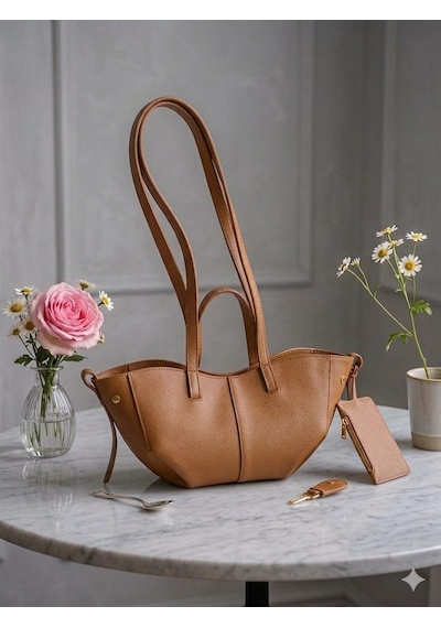 Housebags Valentina Kadın Fermuarlı + Cüzdan Charm El Ve Omuz Çantası Taba