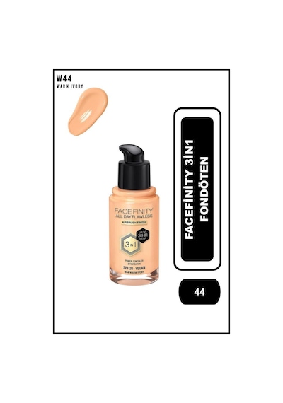 Max Factor Facefinity 3in1 Fondöten No: 44 Warm Ivory