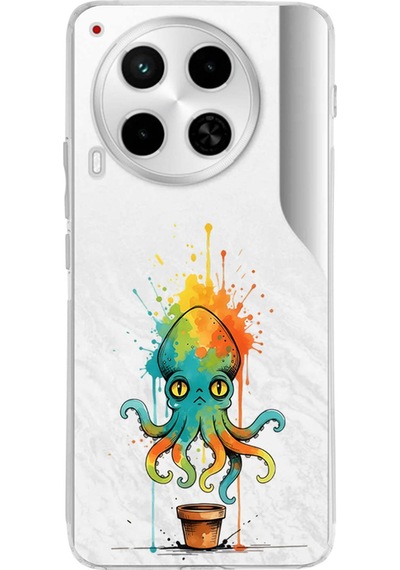 Tecno Camon 30 İle Uyumlu Splash Ahtapot Tasarımlı Şeffaf Silikon Kılıf Şeffaf