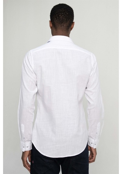 Tudors Slim Fit Uzun Kol Apoletli Keten Düz Erkek Beyaz Gömlek-26931-beyaz Beyaz