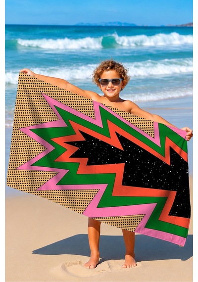 Geometrik Modern Etnik Plaj Havlusu - Renkli Pop Art Zigzag Hızlı Kuruyan Mikrofiber Havlu Sedef Tınısı