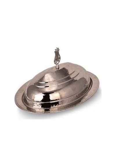 Turna Bakır Hanedan Klasik Kapak Kayık Sunum Tabağı 30 Cm El Dövme Nikel Turna4411-2