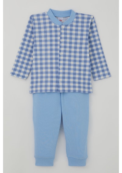 Breeze Erkek Bebek Pijama Takımı Ekose Desenli Önden Çıtçıtlı 4 Ay-1 Yaş, Mavi