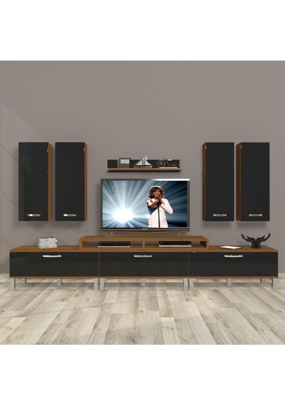 Decoraktiv Ekoflex 8d Slm Krom Ayaklı Tv Ünitesi Tv Sehpası Ceviz - Siyah