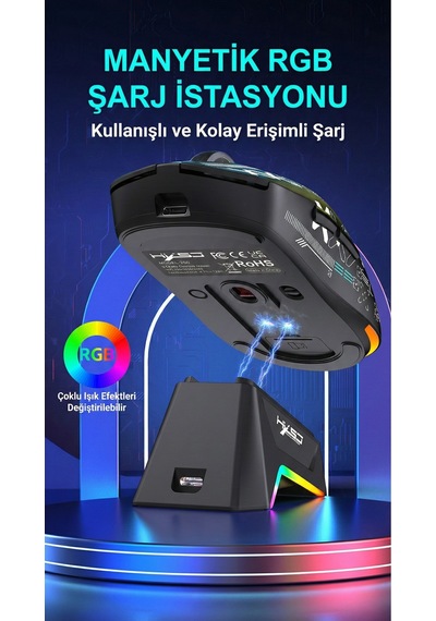 T90 Pro 3 Modlu Kablosuz Oyuncu Mouse-rgb Şarj İstasyonu 650 Mah Batarya Diğer