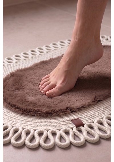 Banyo Paspası Takımı 60x100+40x60 Cm Dış Trikot Mouss Kahve & Krem