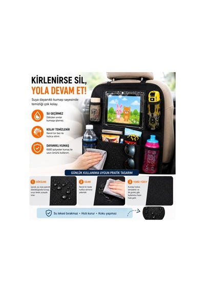 Polham 8 Bölmeli Araç Koltuk Arkası Organizer Tablet Bölmeli Fileli Oto Koltuk Arkası Eşya Düzenleyici