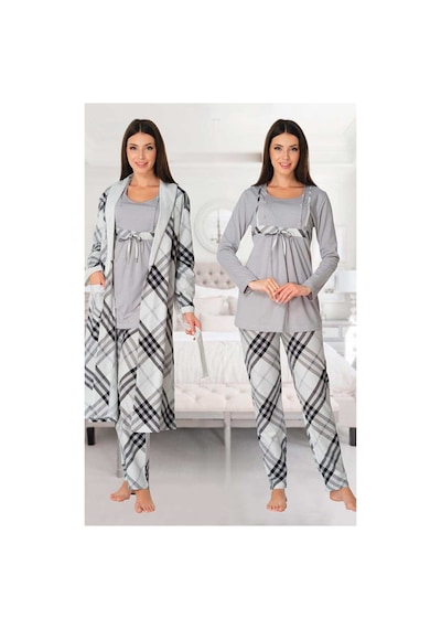 Effort Pijama Dvina Effortt Lohusa Sabahlıklı Pijama Takımı Gri - 8084 Gri