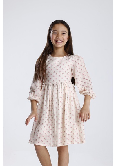 Miababy Uzun Kol Desenli Elbise Pembe