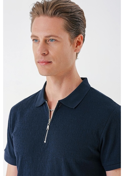 Efor Slim Fit Fermuarlı Polo Yaka %100 Pamuk Lacivert Tişört Ts 877 Lacivert