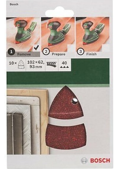 Bosch Multi Zımpara Kağıdı 10'lu 102 x 62/93 mm 40 Kum 11 Delik - 2609256A61
