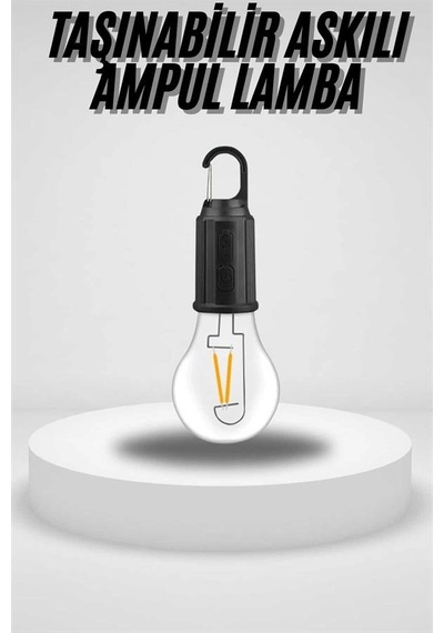 Taşınabilir Askılı Ampul Kamp Lambası Askılı Type-c Şarjlı Bahçe Lambası Açık Beyaz