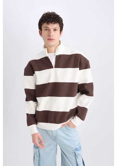 DeFacto Boxy Fit Fermuarlı Dik Yaka Çizgili Sweatshirt C7045AX24AUBN497 Kahve Kahverengi DeFacto Boxy Fit Fermuarlı Dik Yaka Çizgili Sweatshirt C7045AX24AUBN497 Kahve Kahverengi
