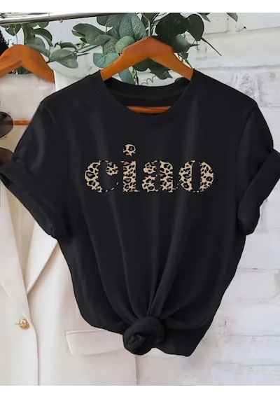 Unisex Pamuklu Ciao Ön Baskılı Tasarım Tshirt SIYAH
