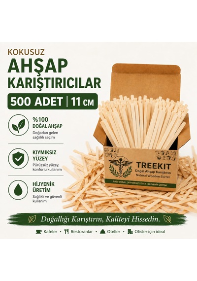 Ahşap Tahta Çay Kahve Karıştırıcı 1x4x11 Cm 500 Adet Açık Ahşap